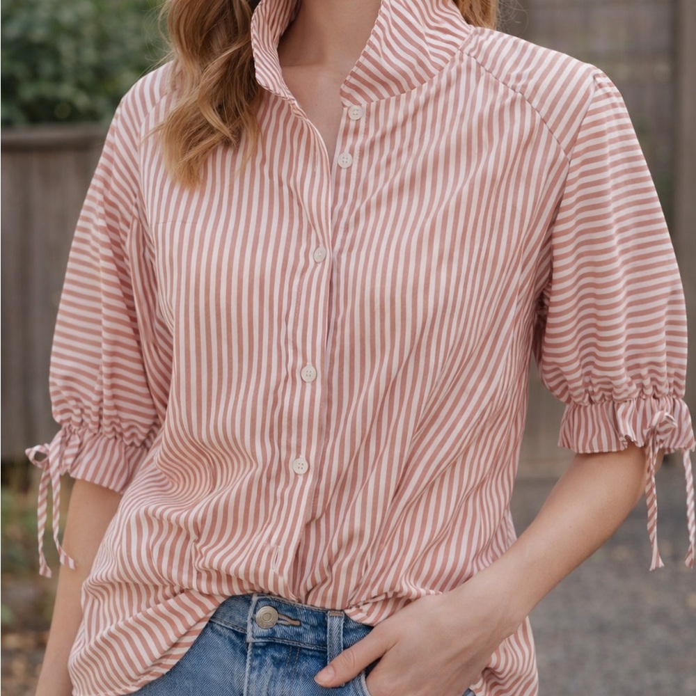 SHEIN Pink and White Striped Blouse